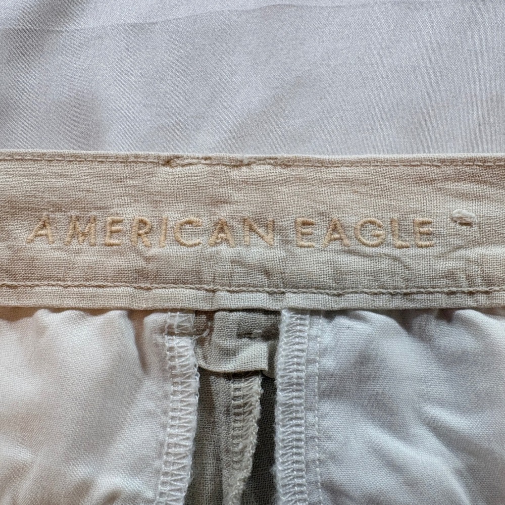 American Eagle Stovepipe Crop Pants Womens 2 Regular Beige Linen Blend Pleated - Picture 4 of 10